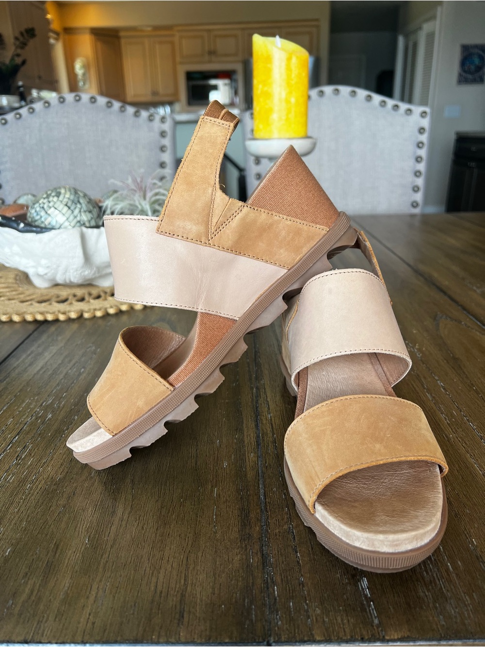 Sorel Womens Two-Tone Tan & Nude Platform Sandals